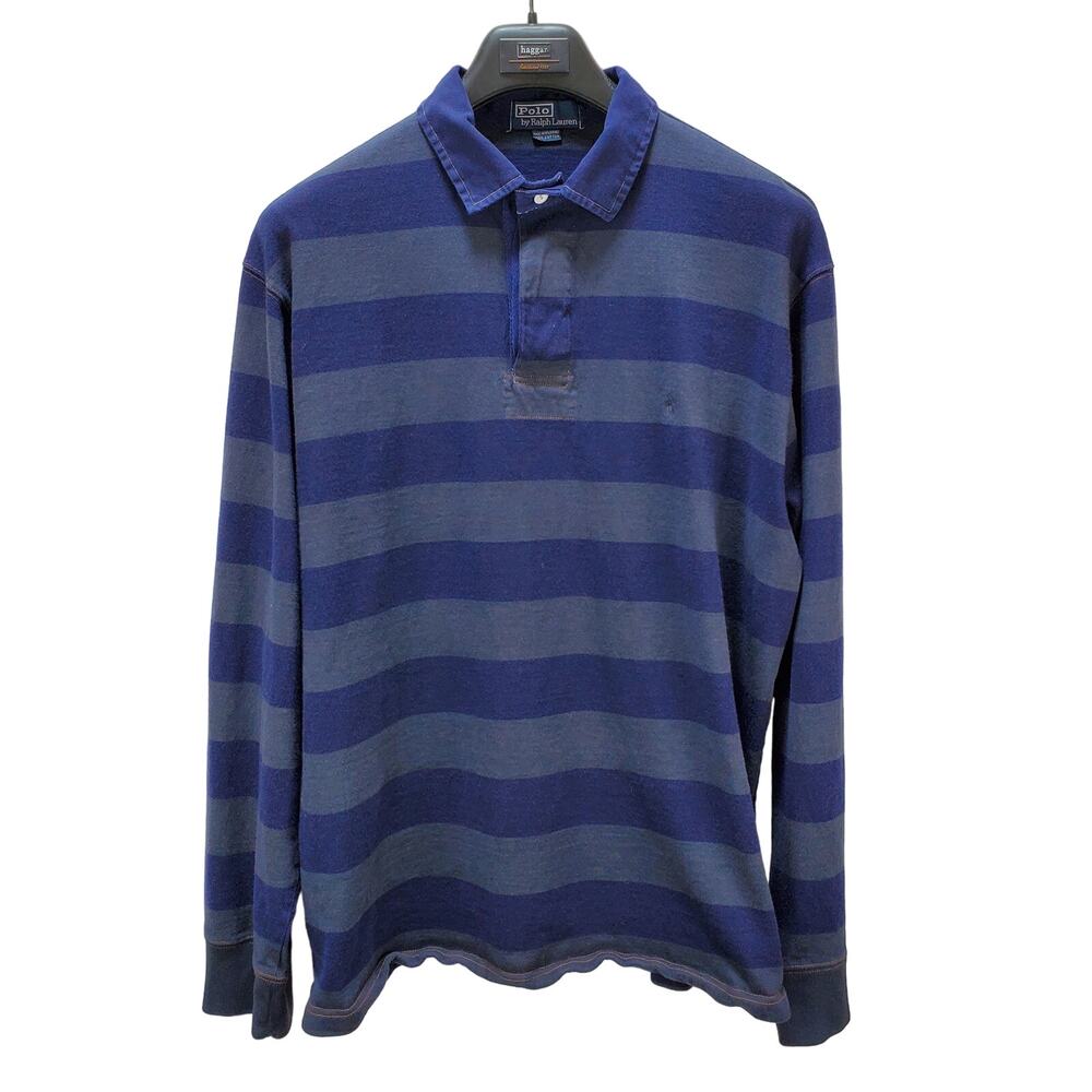Vintage Polo Ralph Lauren Shirt Men XXL Collared Long Sleeve Stripe Blue Grey
